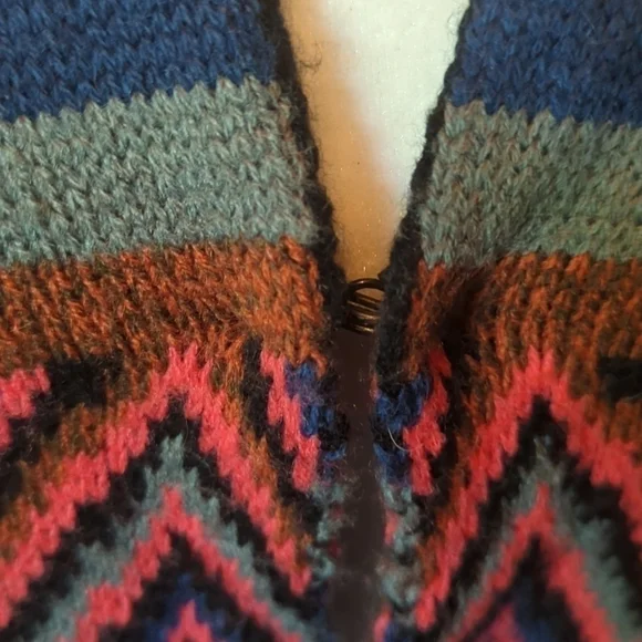 Hot & Delicious colorful tribal knit fringe Boho long open  duster/cardigan sz M - Picture 12 of 14